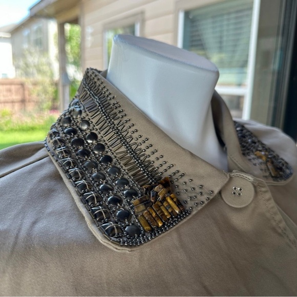Chico's Astrine Khaki Tan Beaded Stretch Blazer Jacket. - Picture 4 of 8